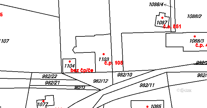 Lety 105 na parcele st. 1103 v KÚ Lety u Dobřichovic, Katastrální mapa