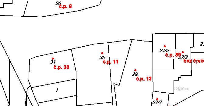 Osečany 11 na parcele st. 30 v KÚ Osečany, Katastrální mapa