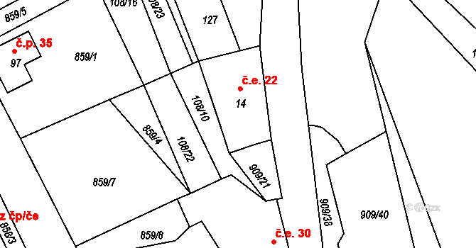 Drchlava 22, Chlum na parcele st. 14 v KÚ Drchlava, Katastrální mapa