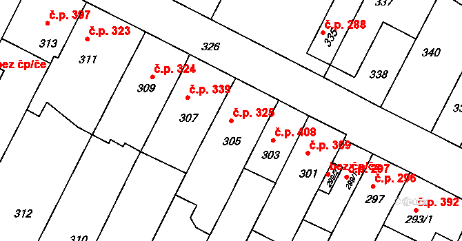 Telnice 325 na parcele st. 305 v KÚ Telnice u Brna, Katastrální mapa