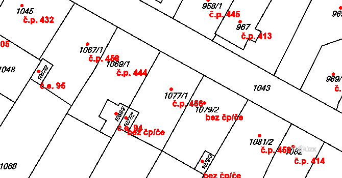 Hrušovany u Brna 456 na parcele st. 1077/1 v KÚ Hrušovany u Brna, Katastrální mapa