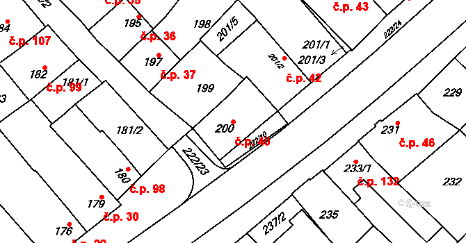 Zarazice 40, Veselí nad Moravou na parcele st. 200 v KÚ Zarazice, Katastrální mapa