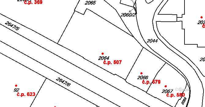 Rýmařov 507 na parcele st. 2064 v KÚ Rýmařov, Katastrální mapa