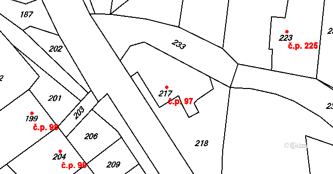 Krmelín 97 na parcele st. 217 v KÚ Krmelín, Katastrální mapa