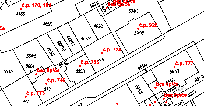 Šumperk 725 na parcele st. 894 v KÚ Šumperk, Katastrální mapa