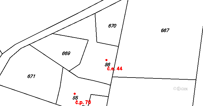 Tomice II 44, Olbramovice na parcele st. 86 v KÚ Tomice u Votic, Katastrální mapa