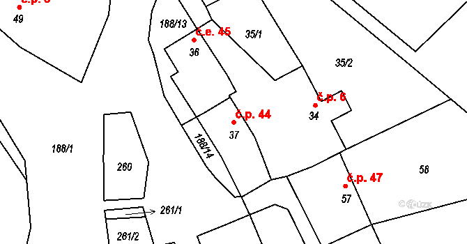 Lstiboř 44, Klučov na parcele st. 37 v KÚ Lstiboř, Katastrální mapa