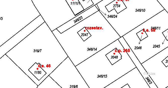 Ostravice 70 na parcele st. 2047 v KÚ Ostravice 1, Katastrální mapa
