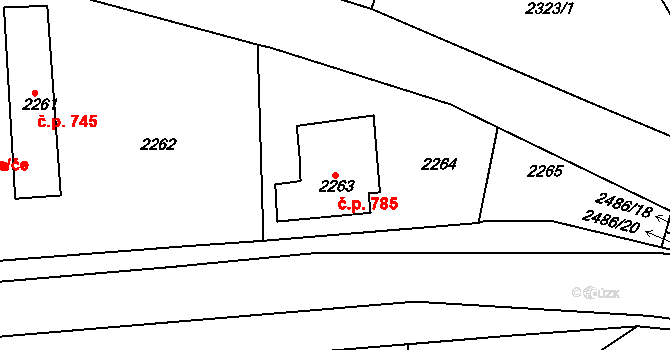 Předměstí 785, Moravská Třebová na parcele st. 2263 v KÚ Moravská Třebová, Katastrální mapa