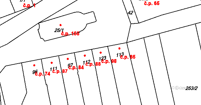 Bystročice 98 na parcele st. 123 v KÚ Bystročice, Katastrální mapa