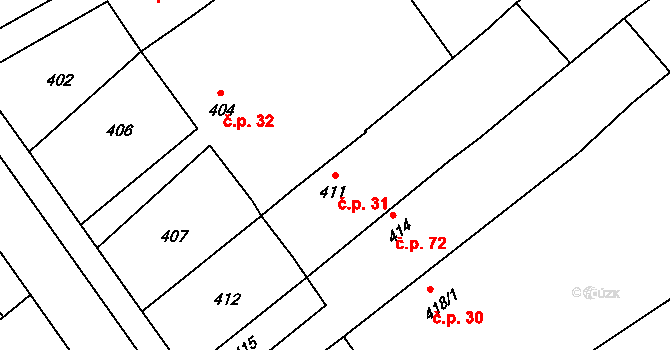 Žerotín 31 na parcele st. 411 v KÚ Žerotín, Katastrální mapa