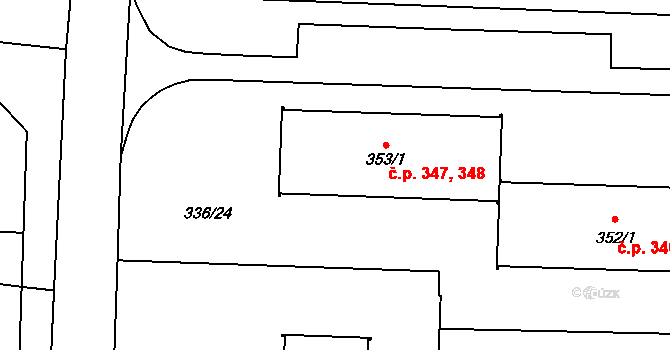 Bohušovice nad Ohří 347,348 na parcele st. 353/1 v KÚ Bohušovice nad Ohří, Katastrální mapa