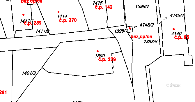 Podmoklice 229, Semily na parcele st. 1399 v KÚ Semily, Katastrální mapa