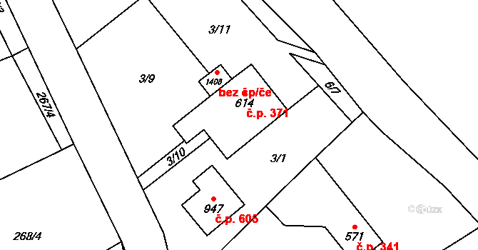 Valašská Bystřice 371 na parcele st. 614 v KÚ Valašská Bystřice, Katastrální mapa