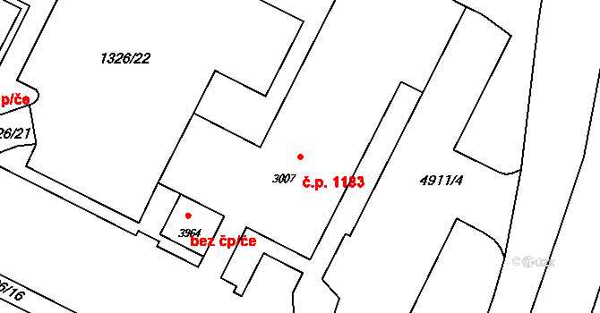 Rožnov pod Radhoštěm 1183 na parcele st. 3007 v KÚ Rožnov pod Radhoštěm, Katastrální mapa