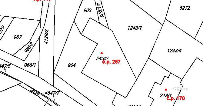 Pomezí 257 na parcele st. 243/2 v KÚ Pomezí, Katastrální mapa