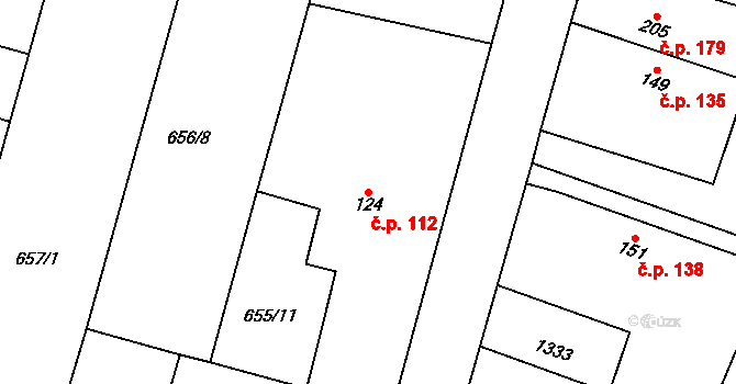 Krchleby 112 na parcele st. 124 v KÚ Krchleby u Nymburka, Katastrální mapa