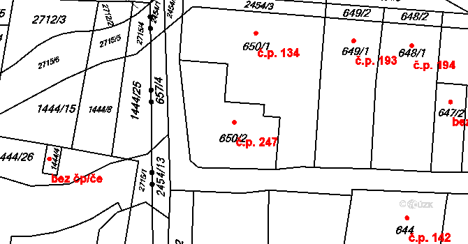 Skřečoň 247, Bohumín na parcele st. 650/2 v KÚ Skřečoň, Katastrální mapa