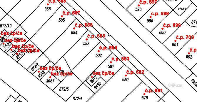 Předměstí 684, Svitavy na parcele st. 582 v KÚ Svitavy-předměstí, Katastrální mapa