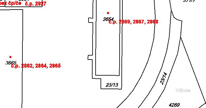 Břeclav 2867,2868,2869 na parcele st. 3654 v KÚ Břeclav, Katastrální mapa