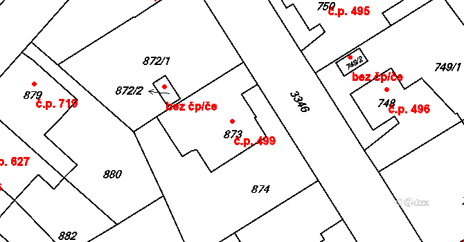 Pelhřimov 499 na parcele st. 873 v KÚ Pelhřimov, Katastrální mapa