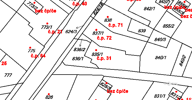 Sobědruhy 31, Teplice na parcele st. 835/1 v KÚ Sobědruhy, Katastrální mapa