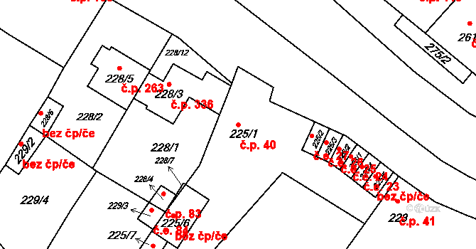 Droužkovice 40 na parcele st. 225/1 v KÚ Droužkovice, Katastrální mapa
