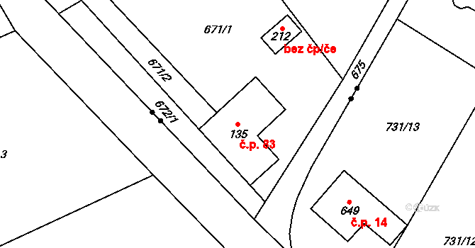 Malý Rohozec 83, Turnov na parcele st. 135 v KÚ Malý Rohozec, Katastrální mapa