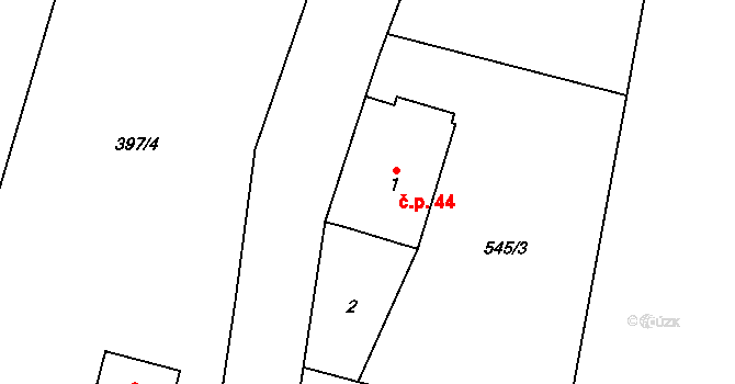 Zboží 44, Dvůr Králové nad Labem na parcele st. 1 v KÚ Zboží u Dvora Králové, Katastrální mapa