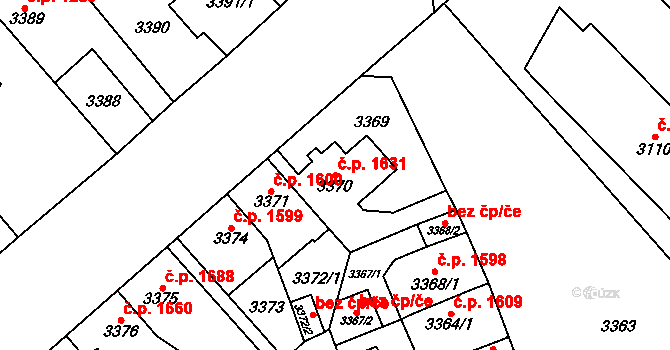 Chomutov 1631 na parcele st. 3370 v KÚ Chomutov I, Katastrální mapa
