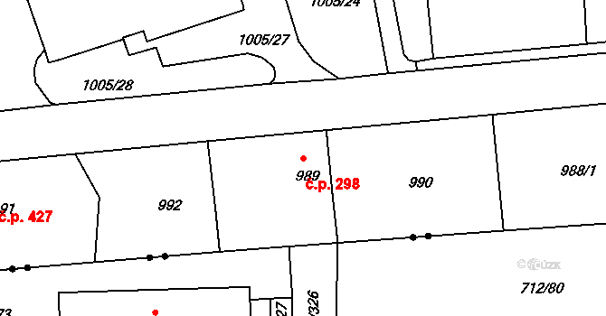 Liberec VII-Horní Růžodol 298, Liberec na parcele st. 989 v KÚ Horní Růžodol, Katastrální mapa