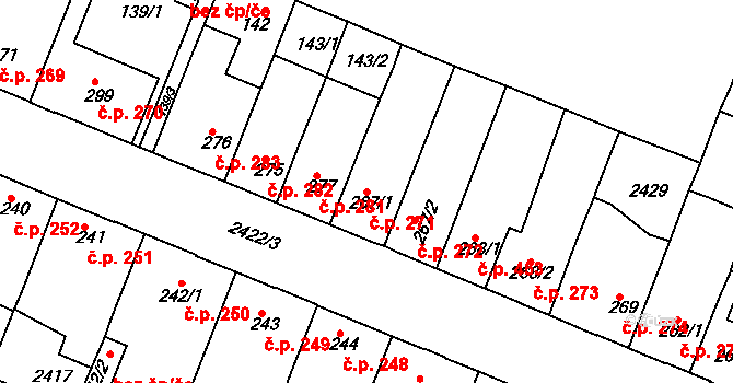 Rosice 271 na parcele st. 267/1 v KÚ Rosice u Brna, Katastrální mapa