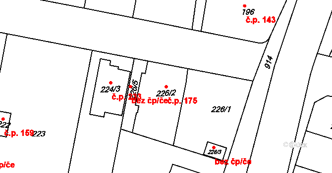Radobyčice 175, Plzeň na parcele st. 226/2 v KÚ Radobyčice, Katastrální mapa