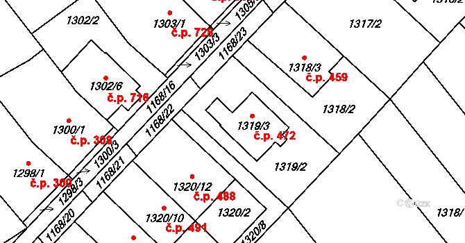 Pozořice 472 na parcele st. 1319/3 v KÚ Pozořice, Katastrální mapa