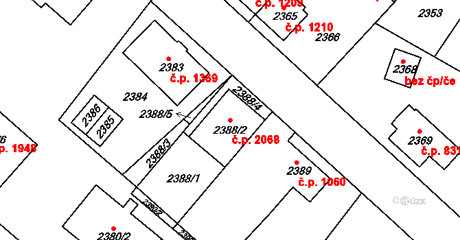 Sokolov 2068 na parcele st. 2388/2 v KÚ Sokolov, Katastrální mapa