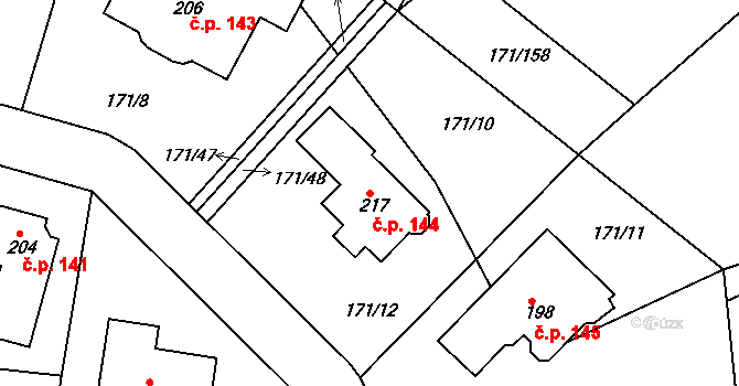 Letkov 144 na parcele st. 217 v KÚ Letkov, Katastrální mapa