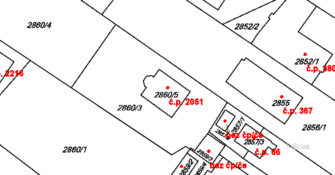 Bolevec 2051, Plzeň na parcele st. 2860/5 v KÚ Bolevec, Katastrální mapa