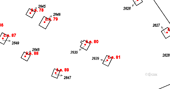 Hamrníky 80, Mariánské Lázně na parcele st. 2630 v KÚ Úšovice, Katastrální mapa