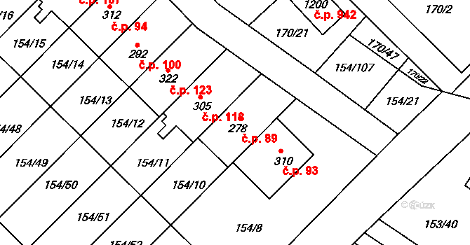 Pakoměřice 89, Bořanovice na parcele st. 278 v KÚ Bořanovice, Katastrální mapa