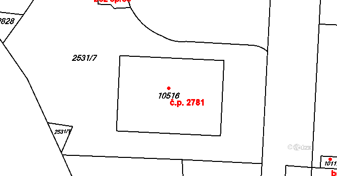 Zelené Předměstí 2781, Pardubice na parcele st. 10516 v KÚ Pardubice, Katastrální mapa