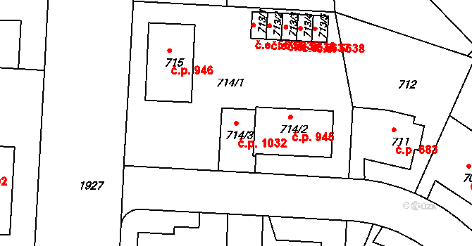Klíše 1032, Ústí nad Labem na parcele st. 714/3 v KÚ Klíše, Katastrální mapa