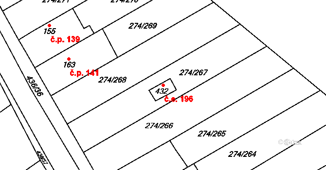 Hostěnice 196 na parcele st. 432 v KÚ Hostěnice, Katastrální mapa