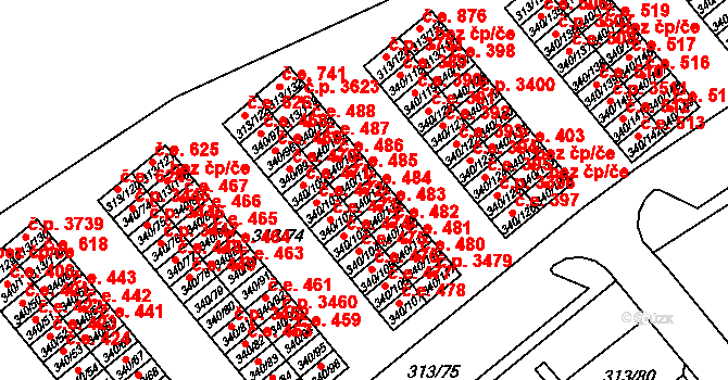 Vyškov-Předměstí 484, Vyškov na parcele st. 340/112 v KÚ Vyškov, Katastrální mapa