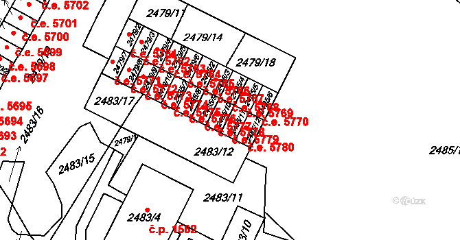Kadaň 5779 na parcele st. 2485/11 v KÚ Kadaň, Katastrální mapa