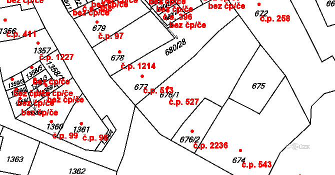 Předměstí 527, Litoměřice na parcele st. 676/1 v KÚ Litoměřice, Katastrální mapa