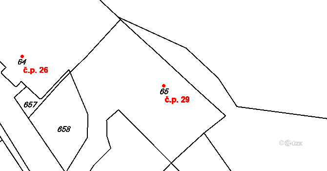 Litava 29, Olší na parcele st. 65 v KÚ Litava, Katastrální mapa
