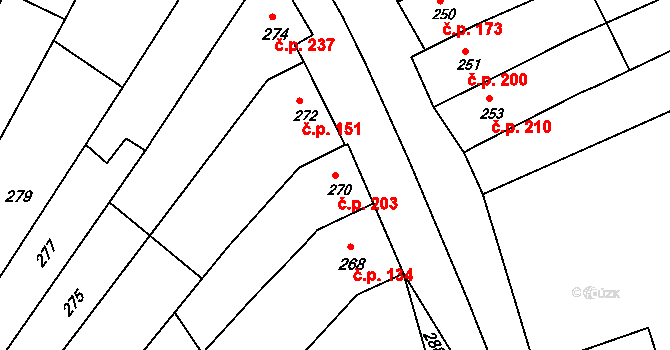 Milešovice 203 na parcele st. 270 v KÚ Milešovice, Katastrální mapa