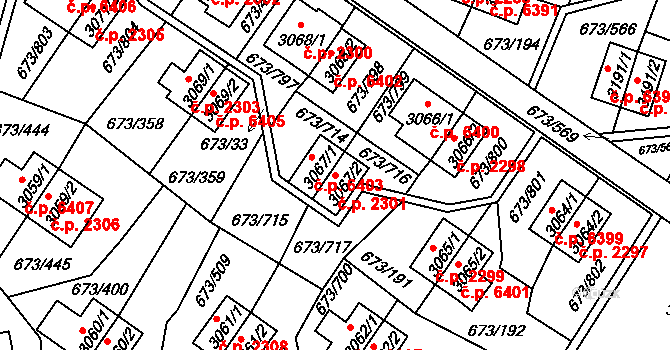 Zlín 2301 na parcele st. 3067/2 v KÚ Zlín, Katastrální mapa