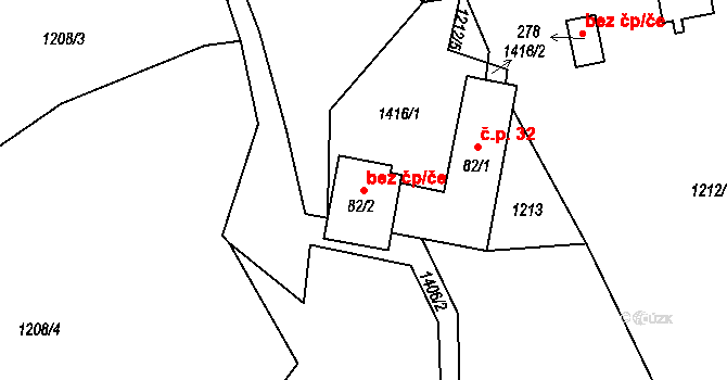 Čestice 42564492 na parcele st. 82/2 v KÚ Čestice, Katastrální mapa