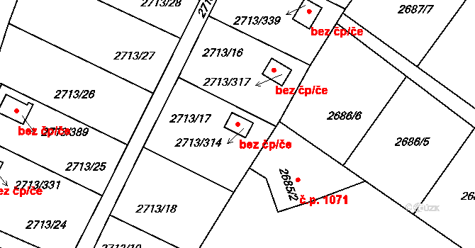 Pelhřimov 42680492 na parcele st. 2713/314 v KÚ Pelhřimov, Katastrální mapa